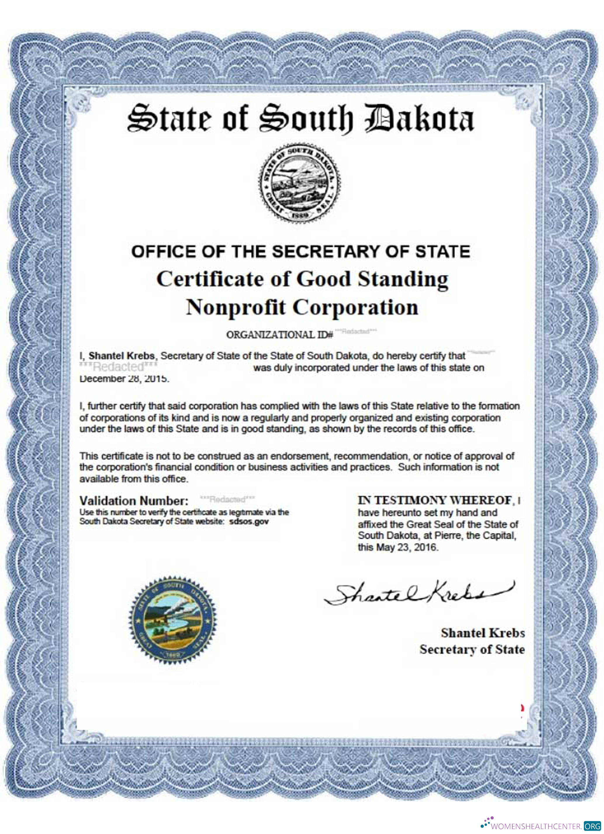 Download USA South Dakota certificate of good standing Photoshop template
